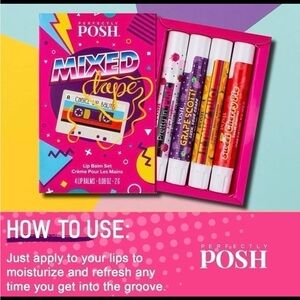 Perfectly Posh Mixed Tape Lip Balm Set of 4, NEW & Sealed in Box